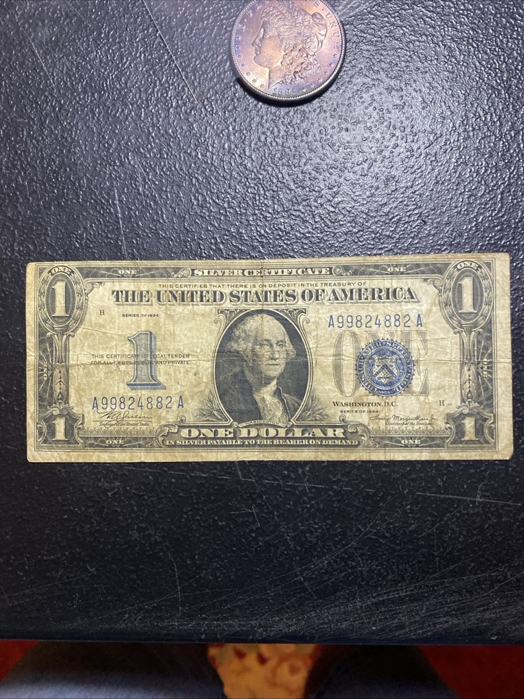 💎 1934 US $1 Silver Certificate (Funny Back) Error Mis-Cut Alignment See Pics