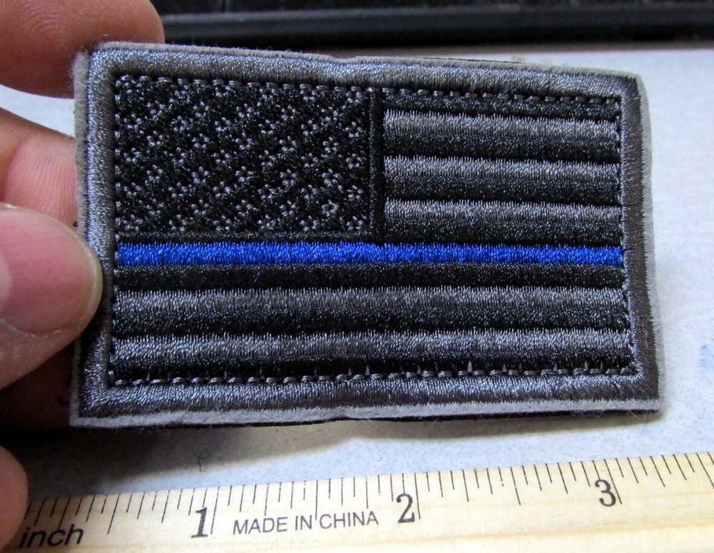 Embroidered Patch hook n loop on back Patch, USA Flag Thin Blue Line, black star