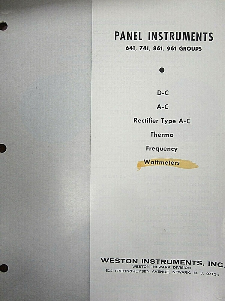 Weston Panel Instruments 641, 741, 861, 961 Groups D-C A-C