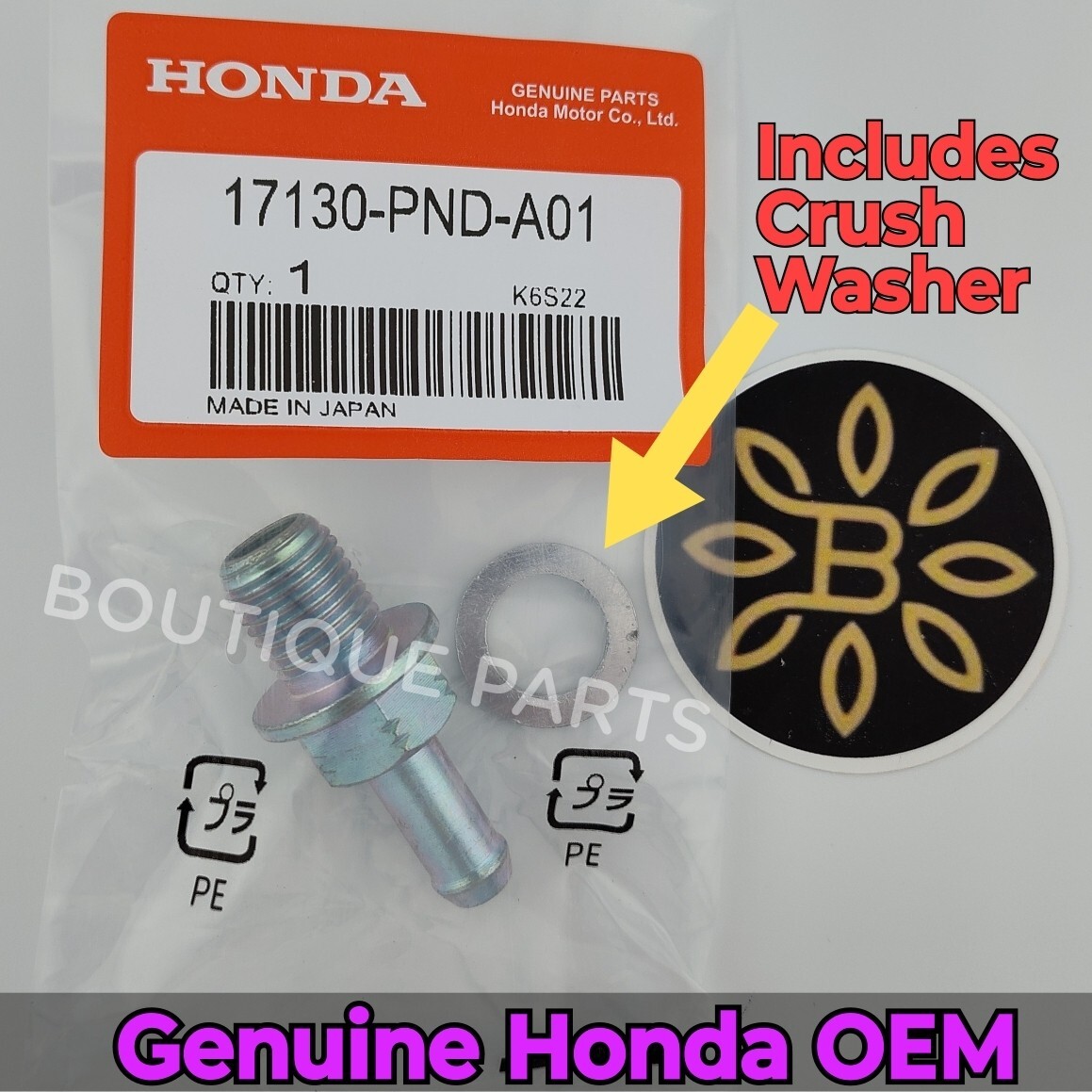 Genuine OEM PCV Valve Kit & Washer 17130-PND-A01 Positive Crank Vent for Honda