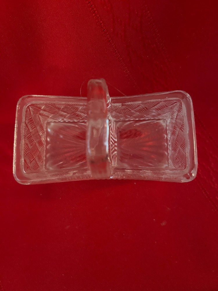 Master Salt Cellar EAPG Clear Glass Handled Divided Trinkets Condiment Packets