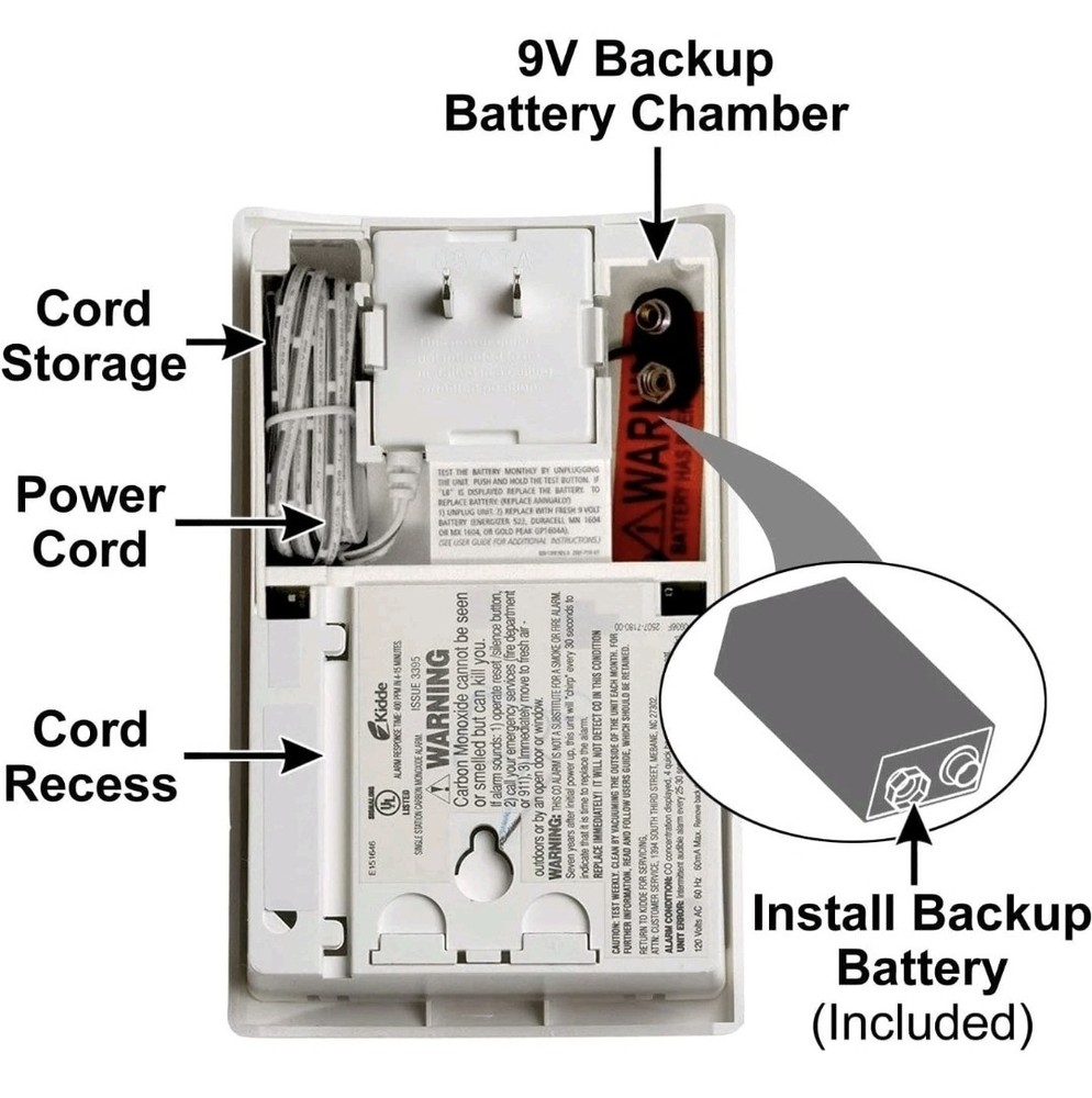 Kidde Carbon Monoxide Detector, Plug In Wall , 9-Volt Battery Backup, Digital
