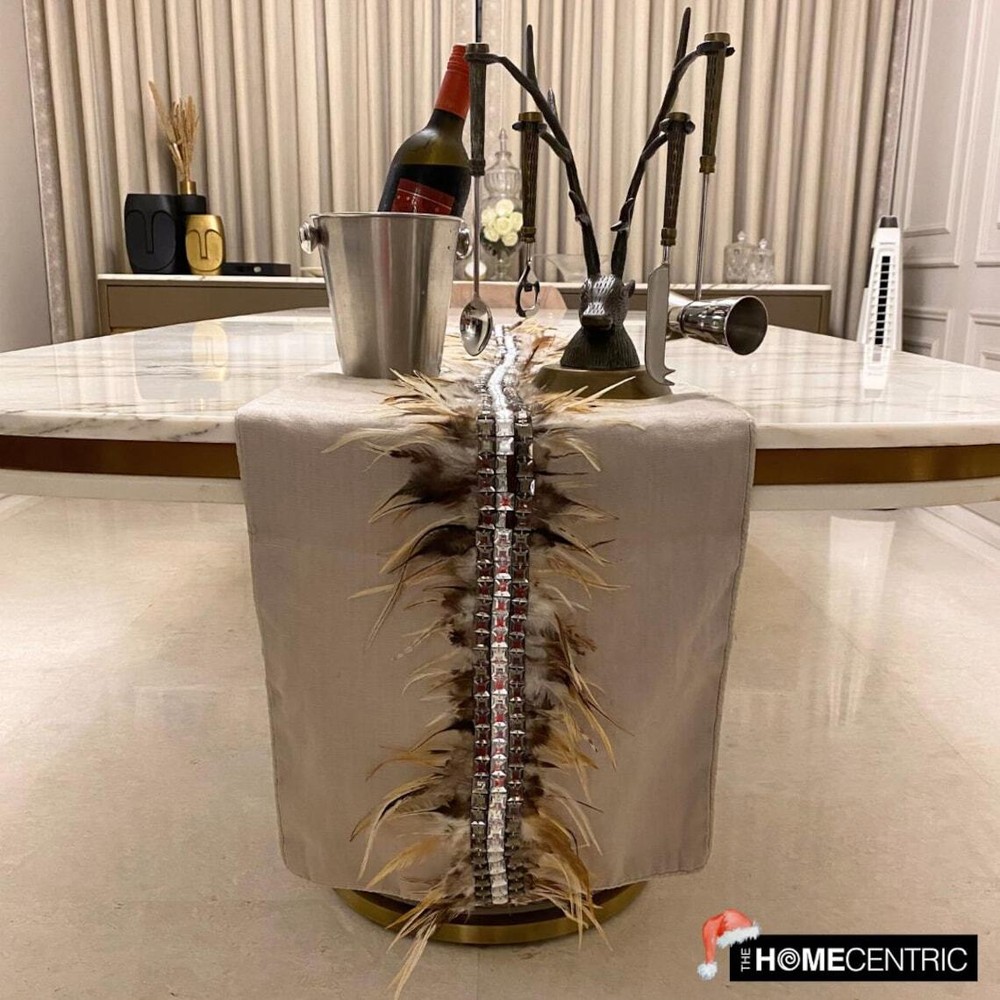 Decorative Table Runner Beige Linen Wedding Décor Table Décor - Feather Dream