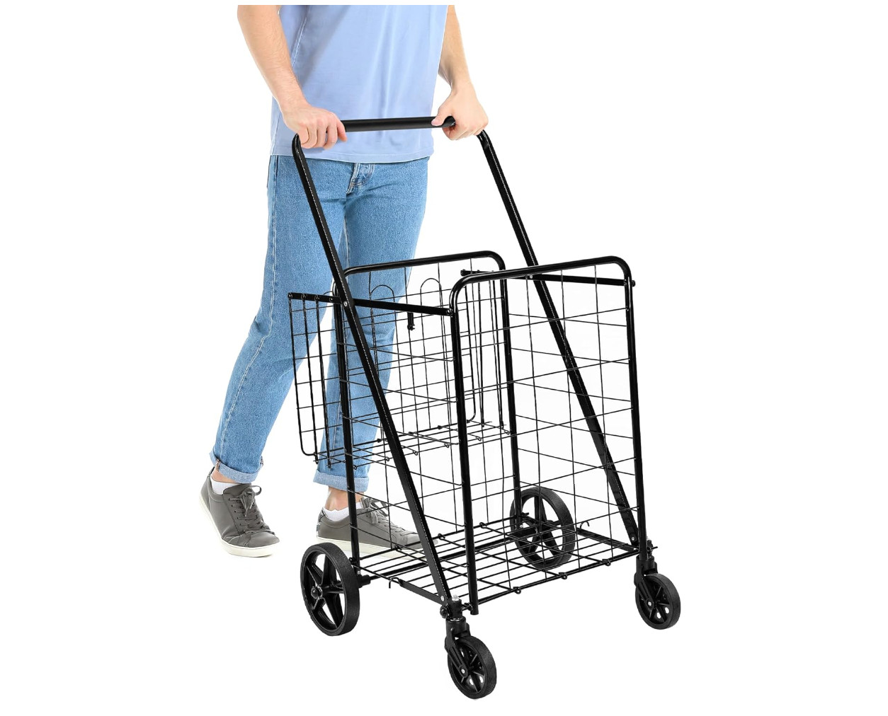 Jumbo TL32734 Swivel Wheels Folding Shopping Cart - Free Shipping