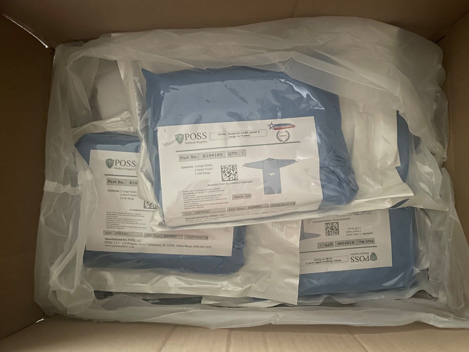 28 Units Sterile Blue Surgical Gown Size L or XL AMI Level 4 w/Hand Towel 9/2025