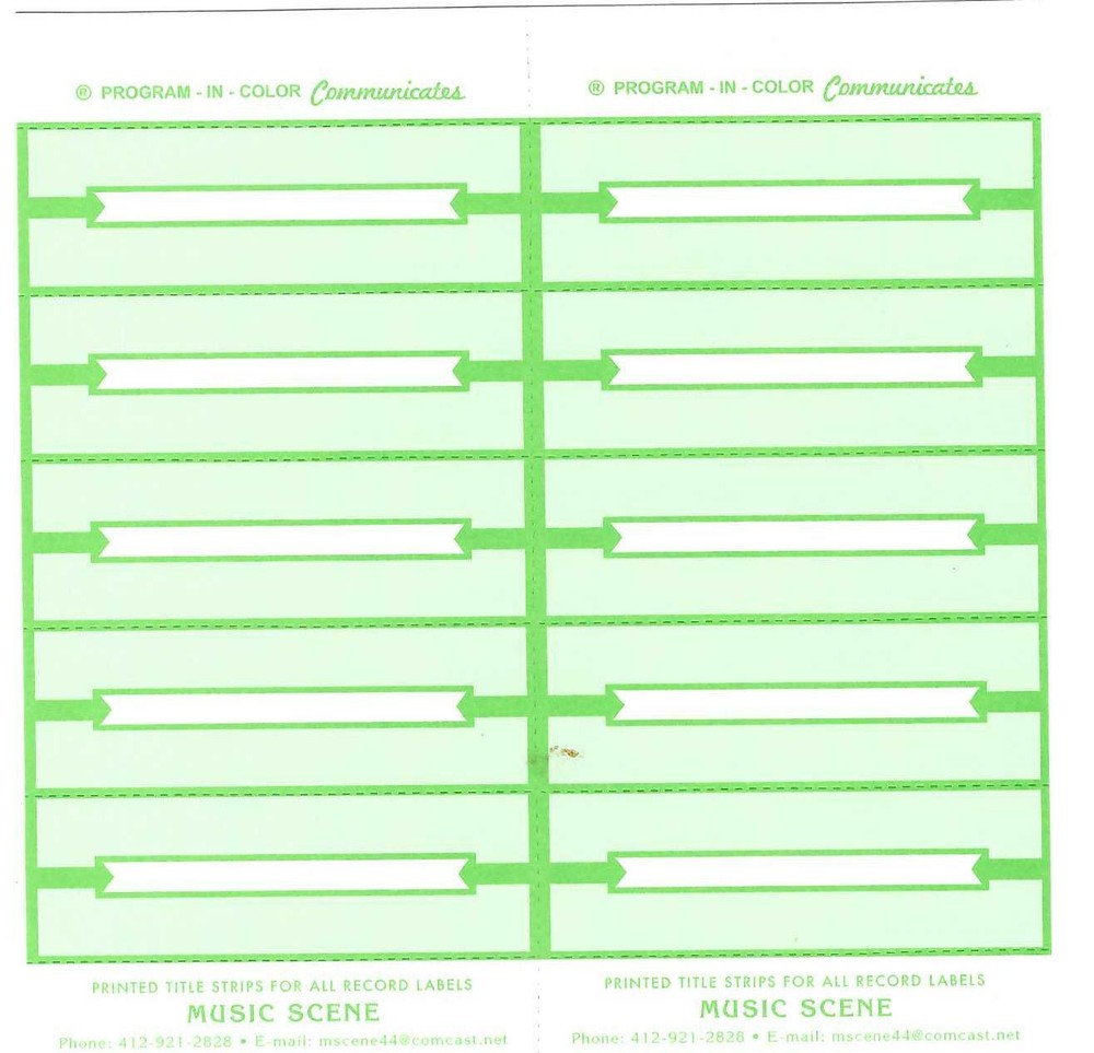 Juke Box Title Strips Green On White Paper