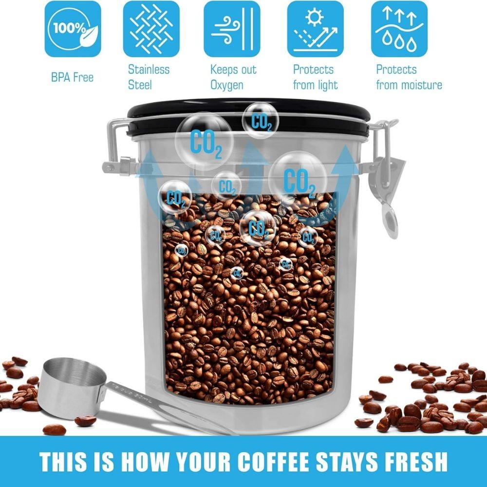 Zulay Airtight Coffee Canister Stainless Steel with Scoop & Date Tracker