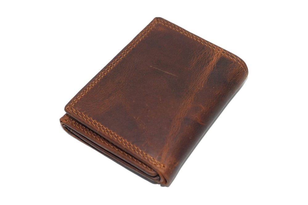RFID Blocking Hunter Brown Vintage Distressed Leather Trifold Wallet