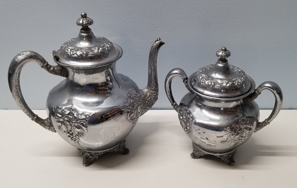 Vintage 216 Hollowware Silverplate Coffee Tea Pot and Large Covered Sugar Pot
