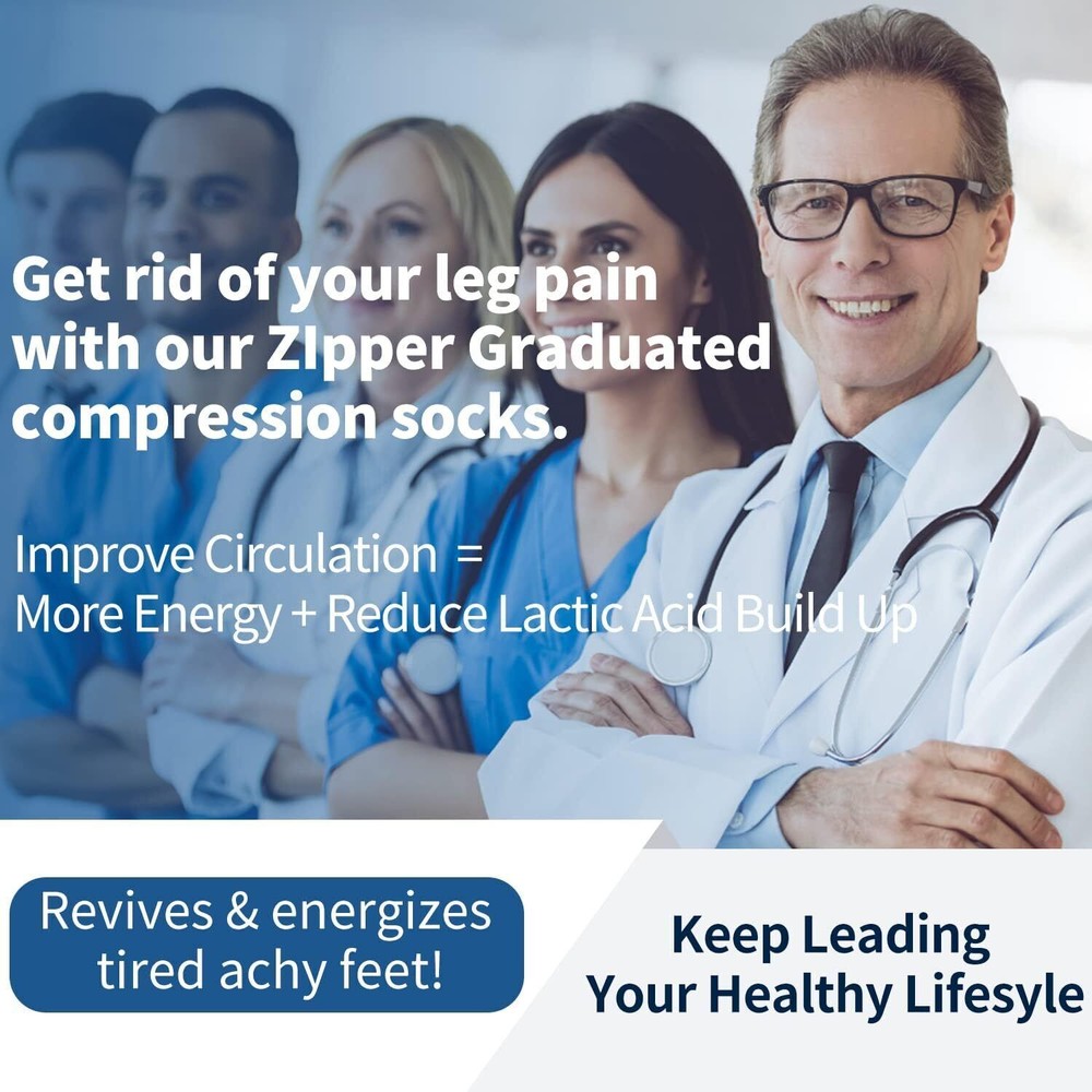 Zippered Compression Socks Open Toe Knee High Circulation Easy On/Off