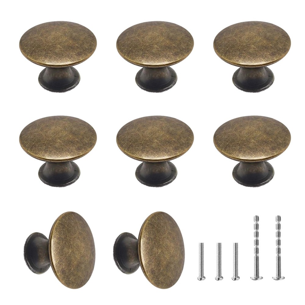 8 Pcs Antique Brass Cabinet Knobs, 1-1/5 inch Kitchen Dresser Knobs Drawer Kn...