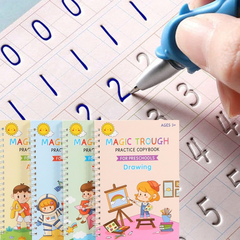 4 Pc Magic Grooved Practice Copybook,Reusable Writing...