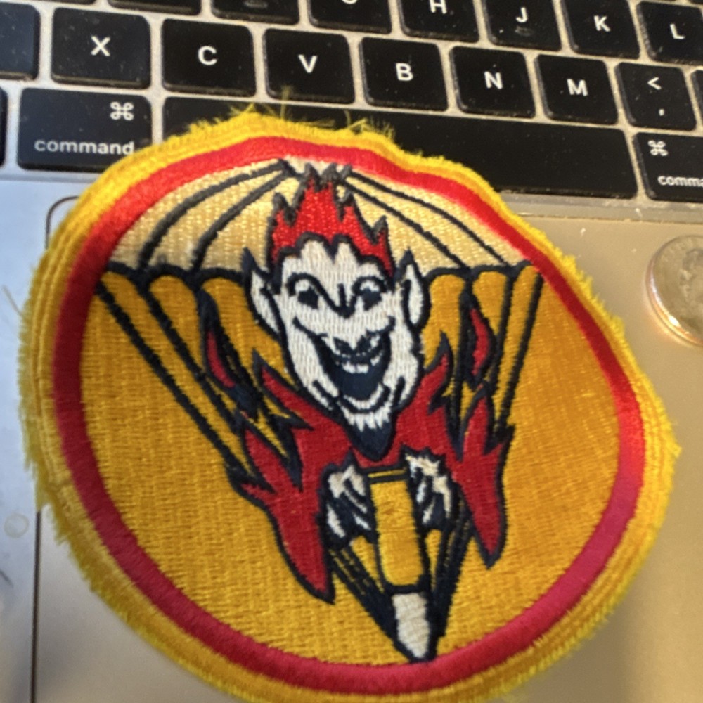 Air Force Militaria Embroidered Patch Parachute Devil Yellow Red