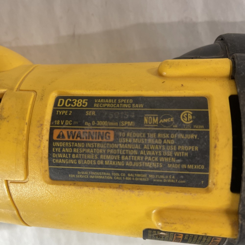 DeWalt DC385 18V Type 2 Variable Speed Reciprocating Saw Bare Tool ONLY Tested
