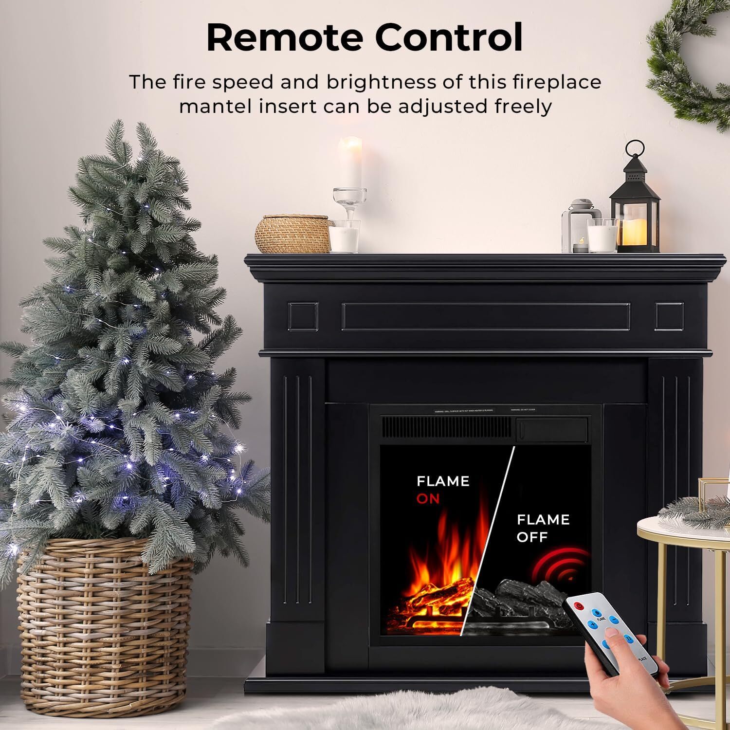 43” Electric Fireplace Mantel Freestanding, Remote , Adjustable Led Flame,Black