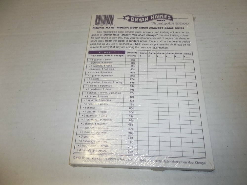 New 1995 Bryan Haines Reusable Thumbprint Bingo Math Learning Game