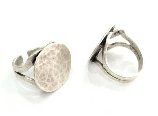 Round Ring Blank Setting Base Bezel Cabochon Antique Silver Plated Brass G3802