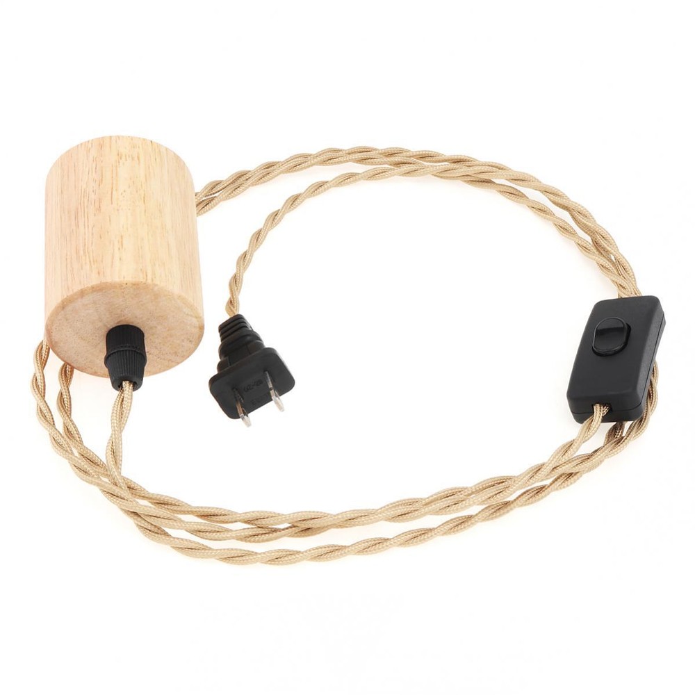 Industrial Wood Pendant Light Cord with Twisted Nylon Rope Socket E26 E27