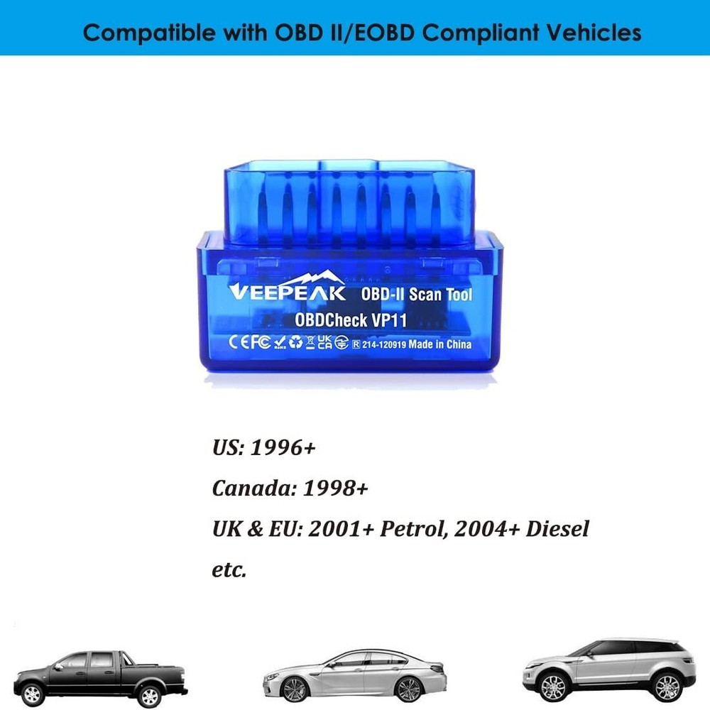 Veepeak Mini Bluetooth OBD2 Scanner OBD II Car Diagnostic Scan Tool for Andro...