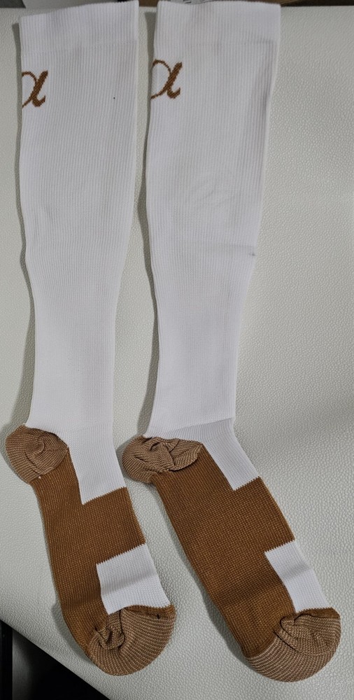 Alpha Sole - Knee High White + Copper Compression Socks