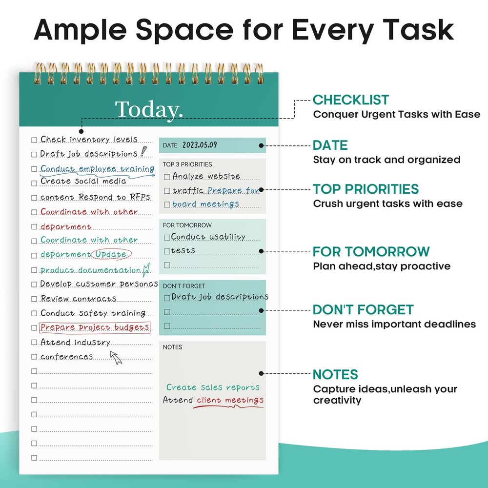 Taja To Do List Notepad - Notebook for 1 Pack, a-Greenery Sway
