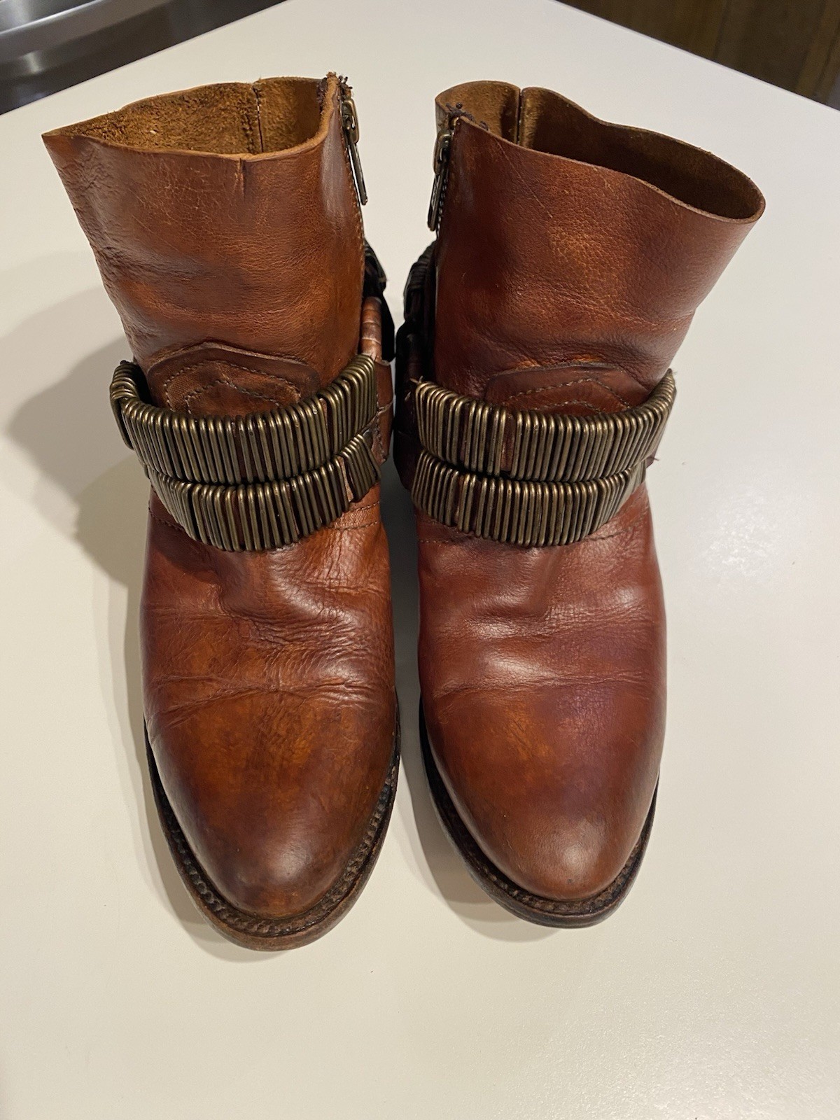 Freebird by Steven Evil Brown Ankle Boot Size 7 Brass Hardware