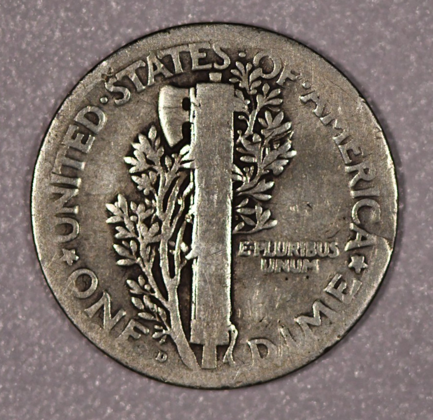 1925-D "Mercury" SILVER One-Dime Coin, Good