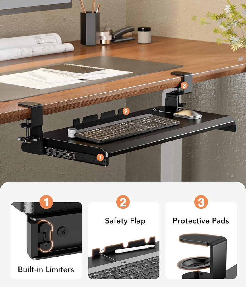 Hemudu Keyboard Tray under Desk Pull Out with Extra Sturdy C Clamp Mount System,