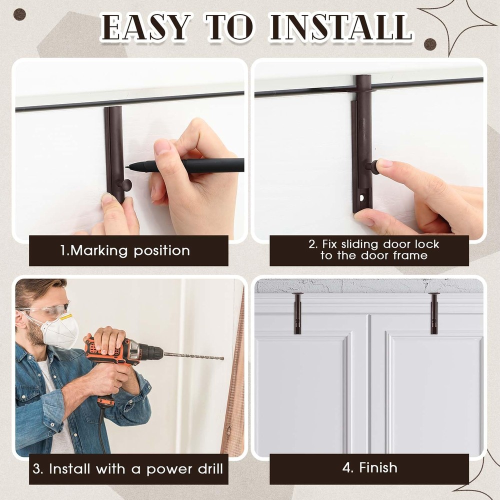 Lothee 4 Pcs Solid Brass Surface Bolts 3" Slide Latch Door 3'', Rubbed Bronze