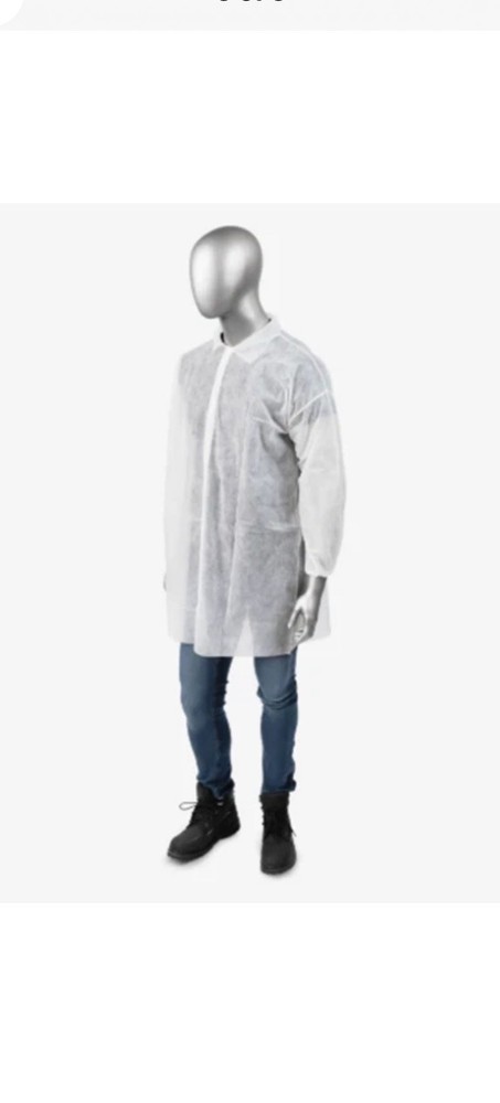 Ambishield Polypropylene White Lab Coat Snap Front, Elastic Wrist-LG - 30 Count