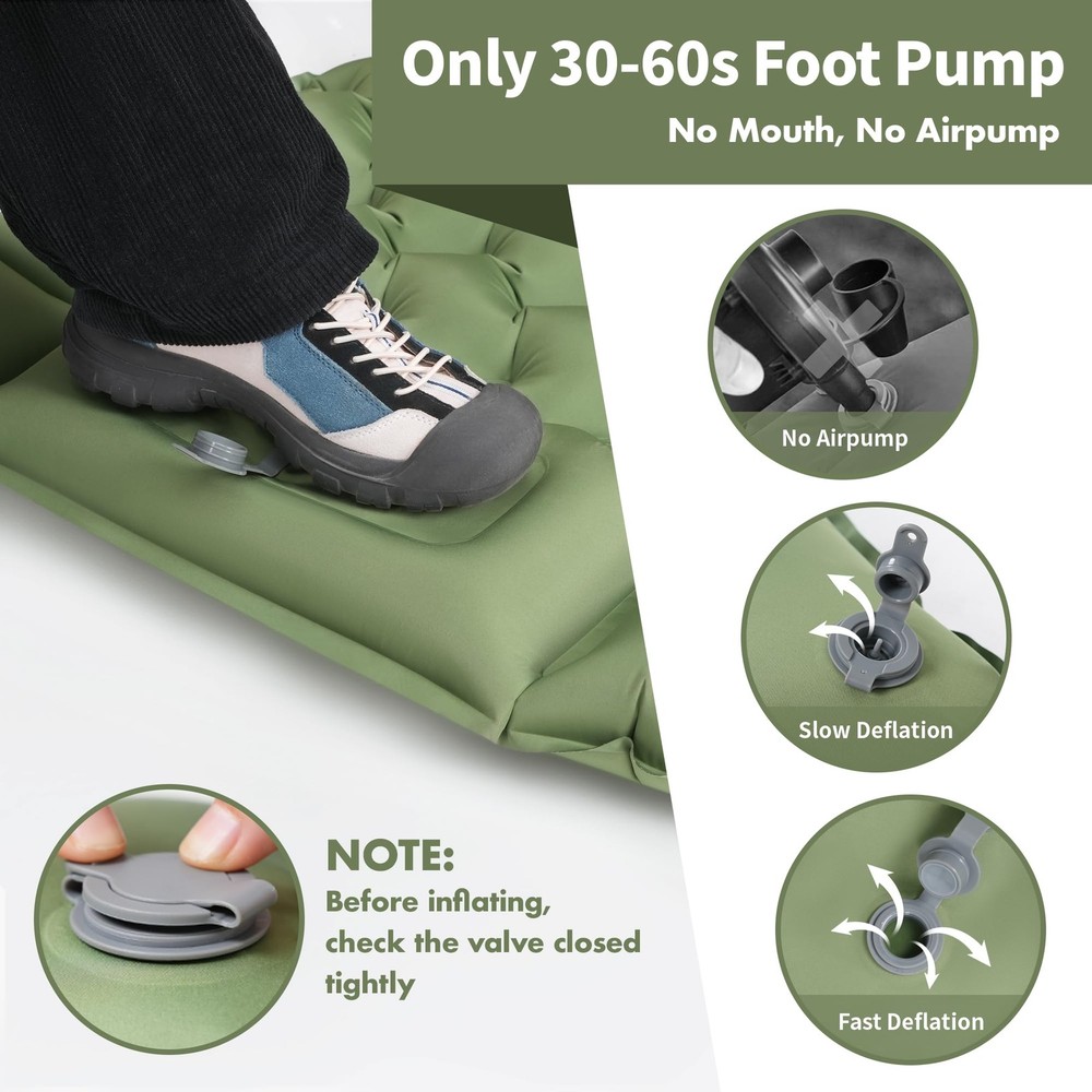 Sleeping Pad for Camping - 4” Thick Inflatable Camping Mat with Built-in Pump...
