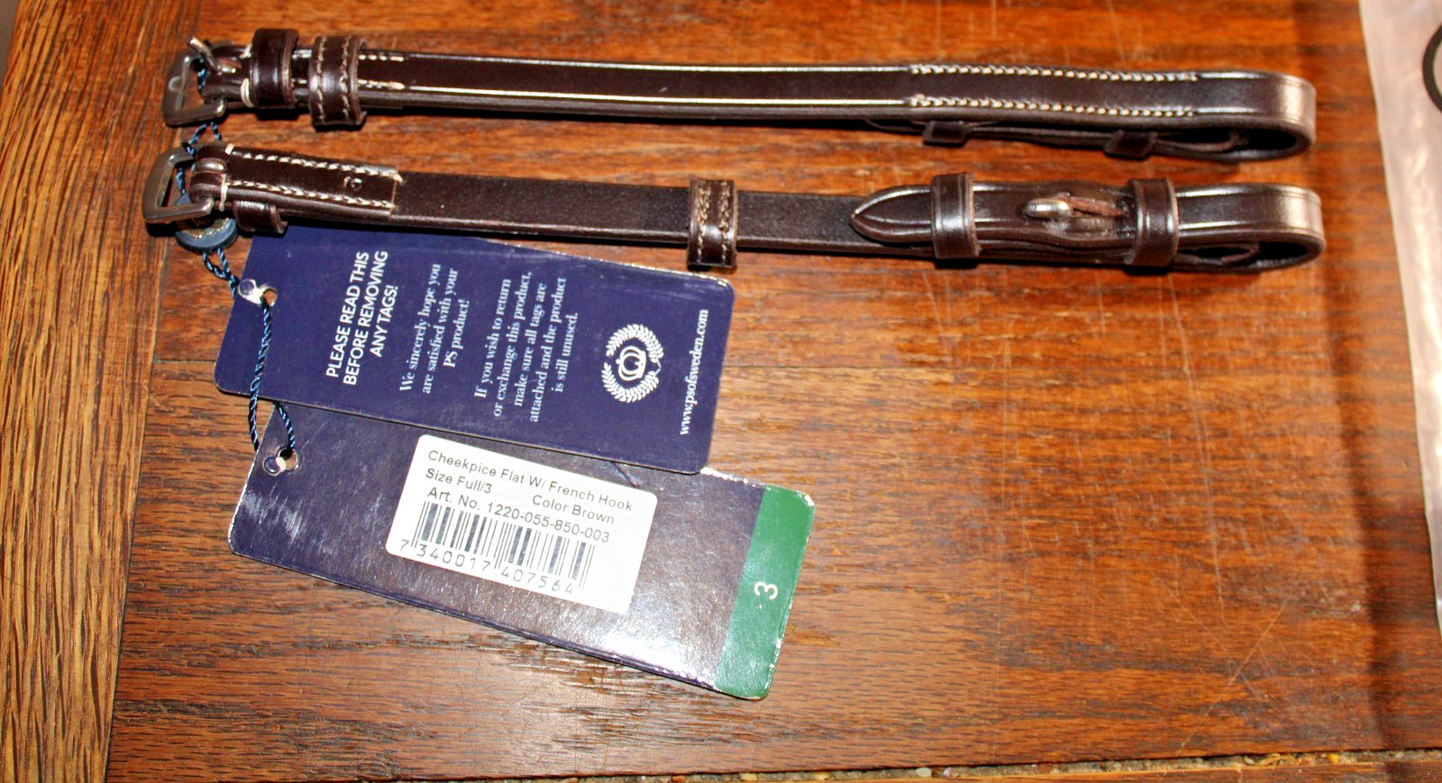 PS of Sweden Cheekpieces Flat w/ French Hook - Brown - Size Full/3 - NWT