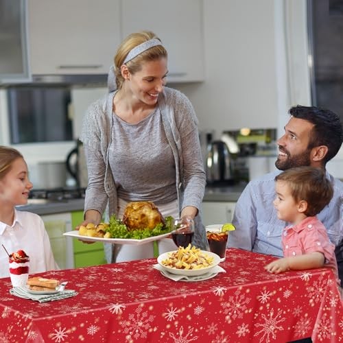3 Pcs Tablecloth,Red Snowflake Rectangular Plastic Christmas Snowflake