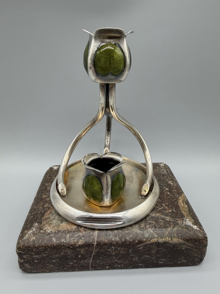 Austrian Art Nouveau Silver and Enamel Candlestick by Georg Adam Scheid, ca 1900