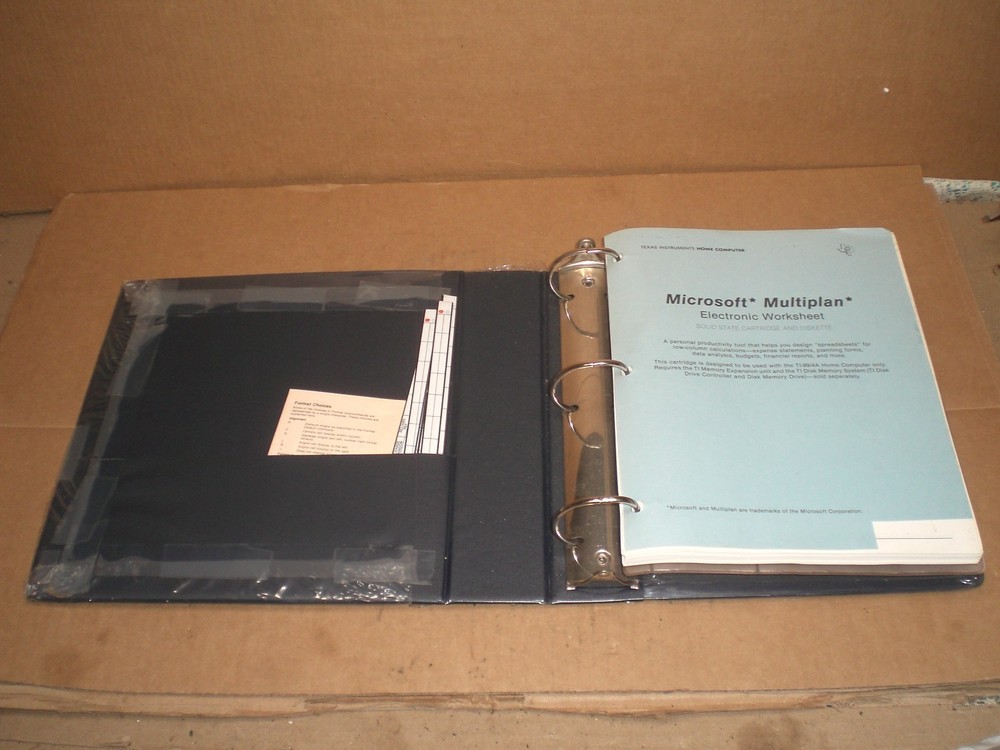 Vintage Texas TI-99/4a Microsoft Multiplan Original Binder Manual and software