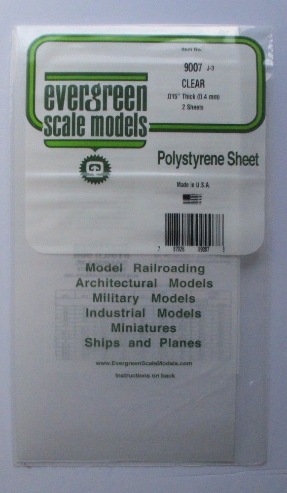 6 x 12"  .015" CLEAR ORIENTED POLYSTYRENE 2 Sheets Evergreen 9007