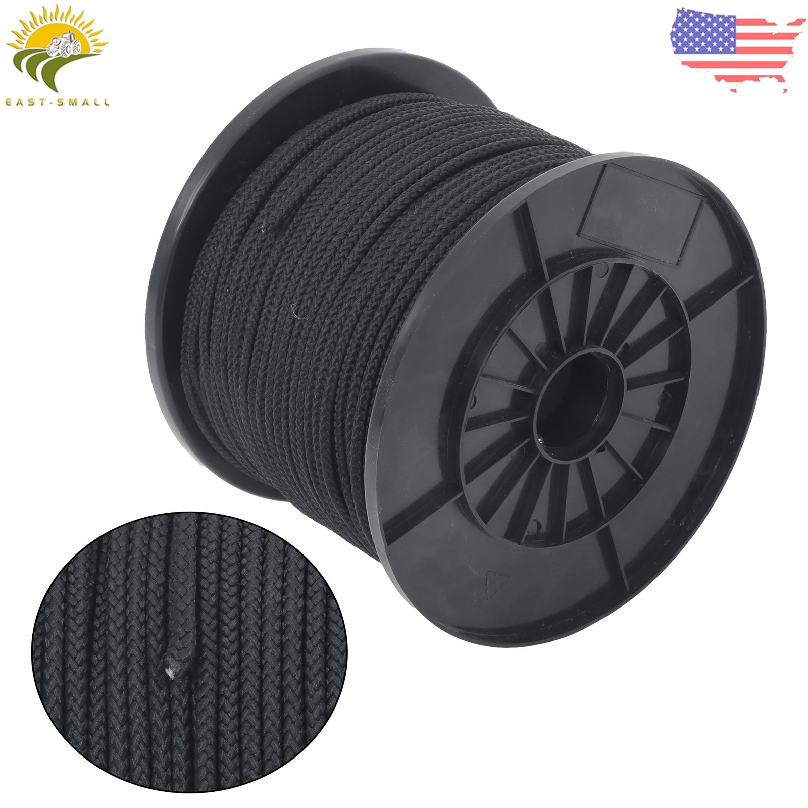 3/16" Black Dacron Polypropylene Rope 500 Ft Spool High UV & Abrasion Resistance