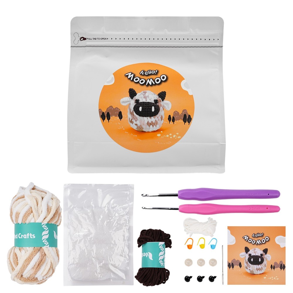 Beginner MooMoo Crochet Kit Complete Cow Amigurumi Starter Set w Video Tutorials