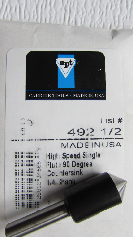 SINGLE-FLUTE 90 DEGREE COUNTERSINK--1/2" X 1/4" SHANK--U.S.A.