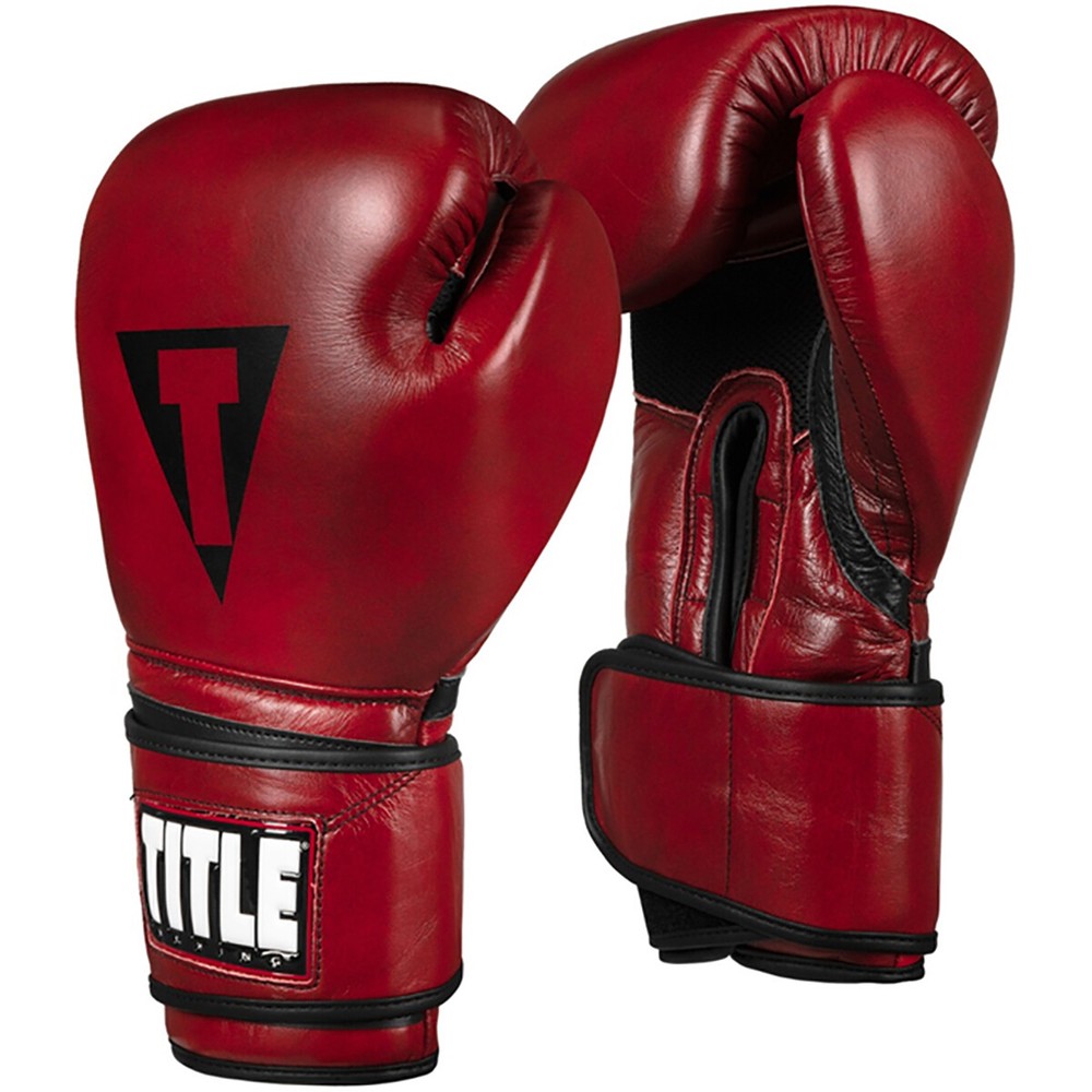 Title Boxing Blood Red Leather Hook and Loop Training Gloves - Red