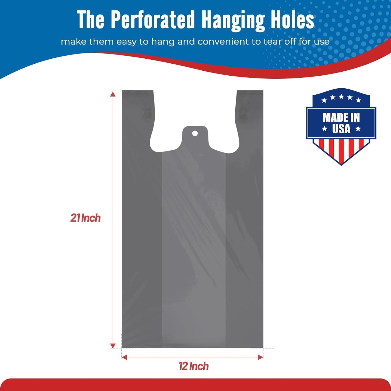 1000 Gray T-Shirt Bags 1/6 12" x 6.5" x 21", Plastic Grocery Shopping Bags