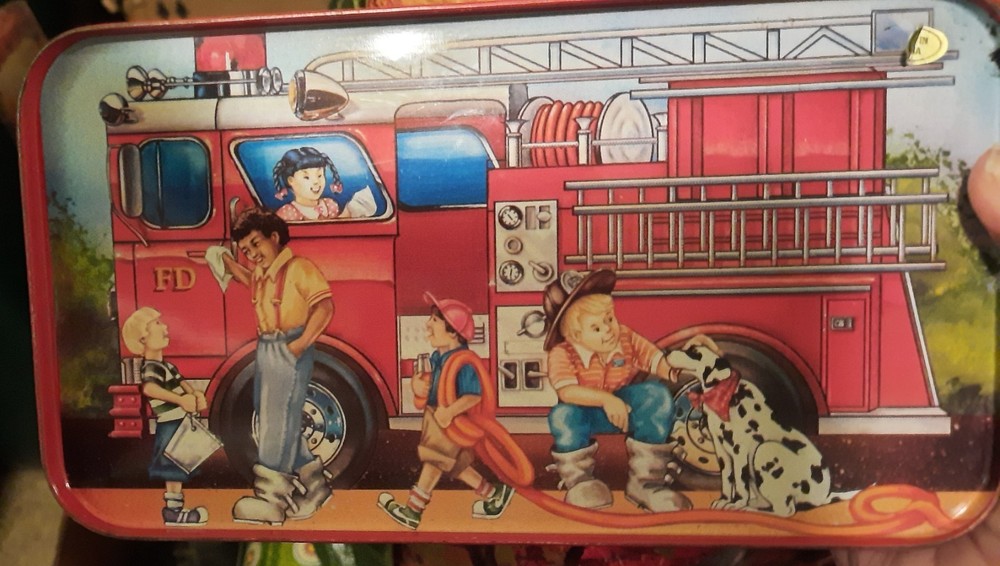 Fire truck cookie tin