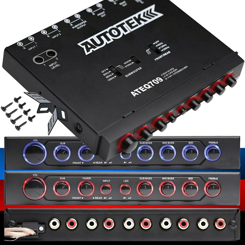 4-Band Audio Equalizer with Built-in 2-Way Crossover, 1/2 DIN, Active Crossover