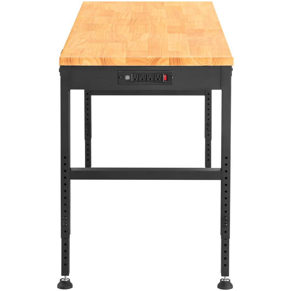 Adjustable Height Workbench 61"L x 20"W Work Bench Table w/ Power Outlets