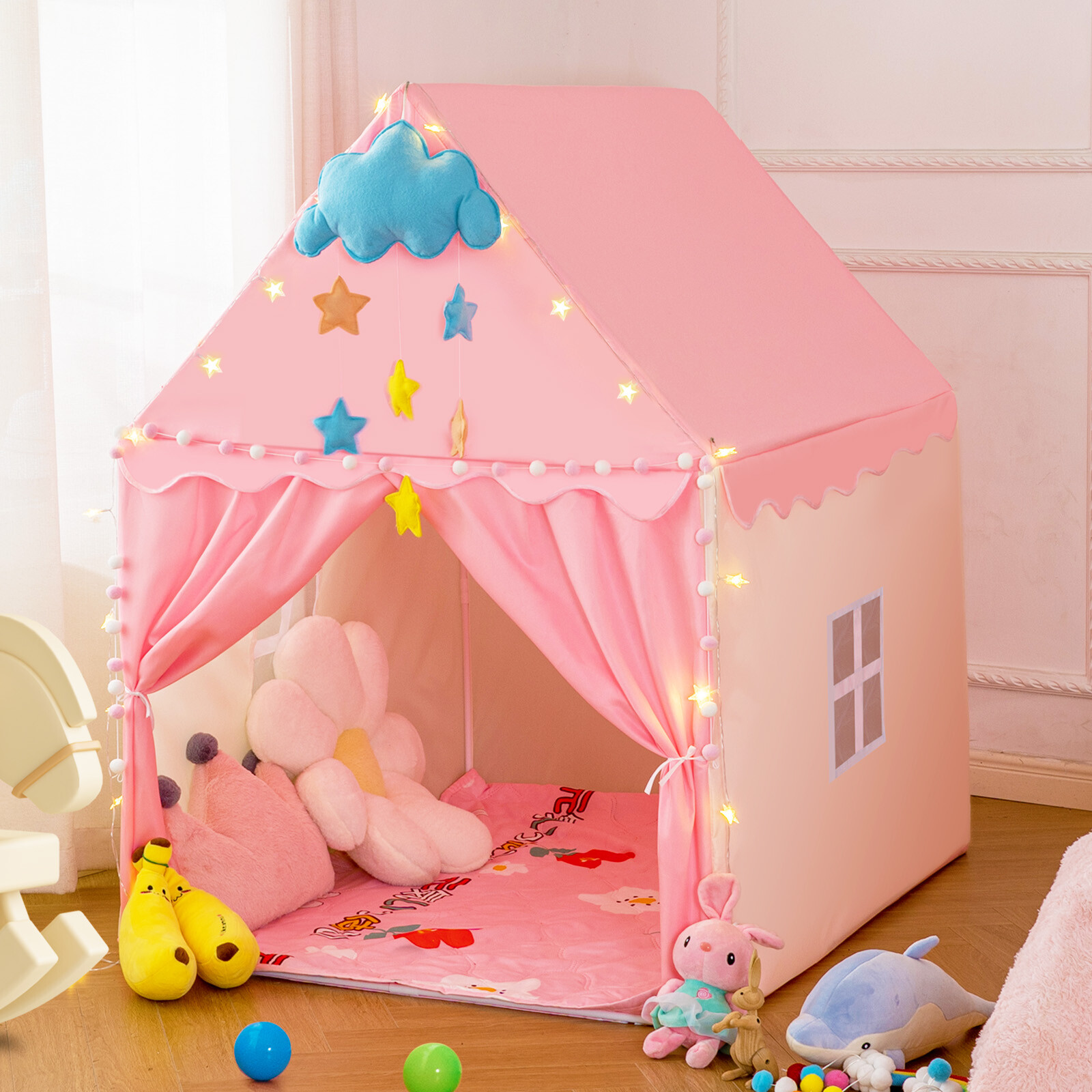 51"Large Princess Castle Kids Play Tent Girl Playhouse Game House Indoor/Outdoor