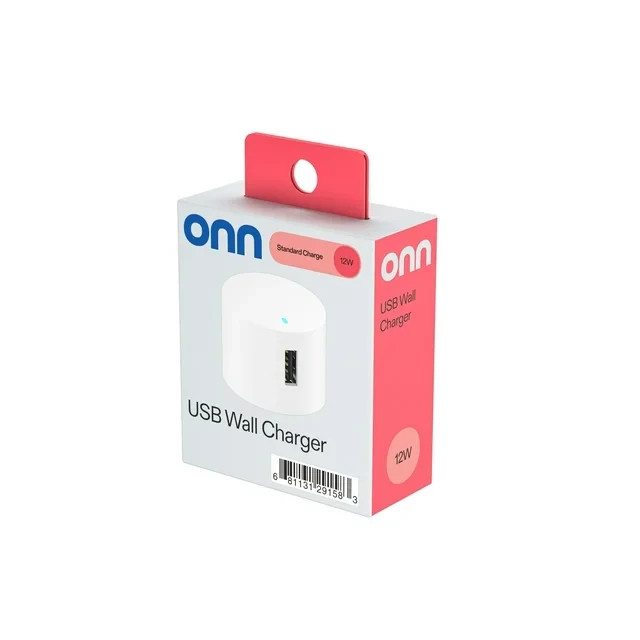 onn 12W USB-A Wall Charger, Foldable Plug, White, iPhone & Galaxy