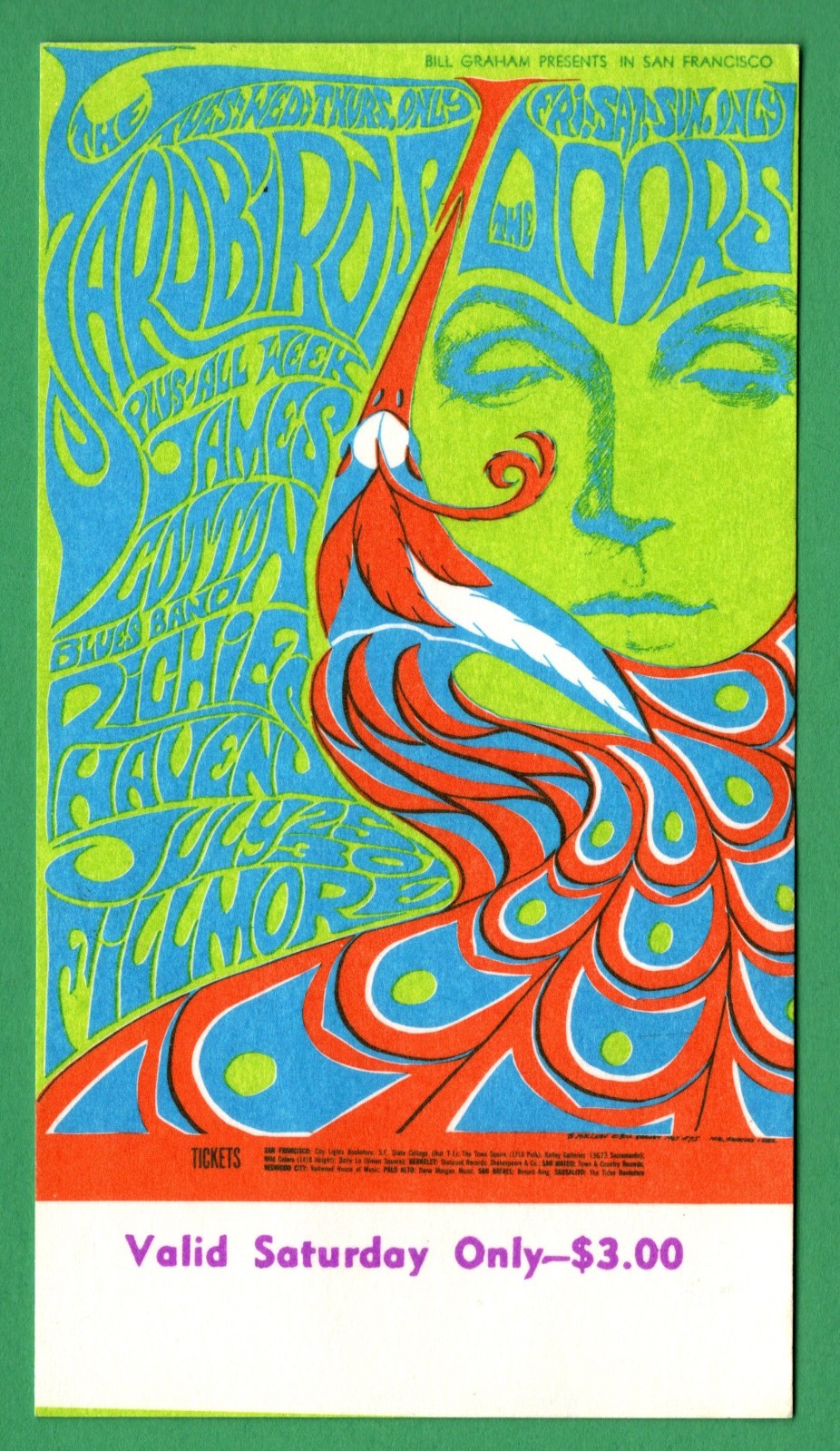 The DOOrS YardbirdS BG75 BiLL Graham FiLLmore WeSt 1967 SaturdaY Ticket