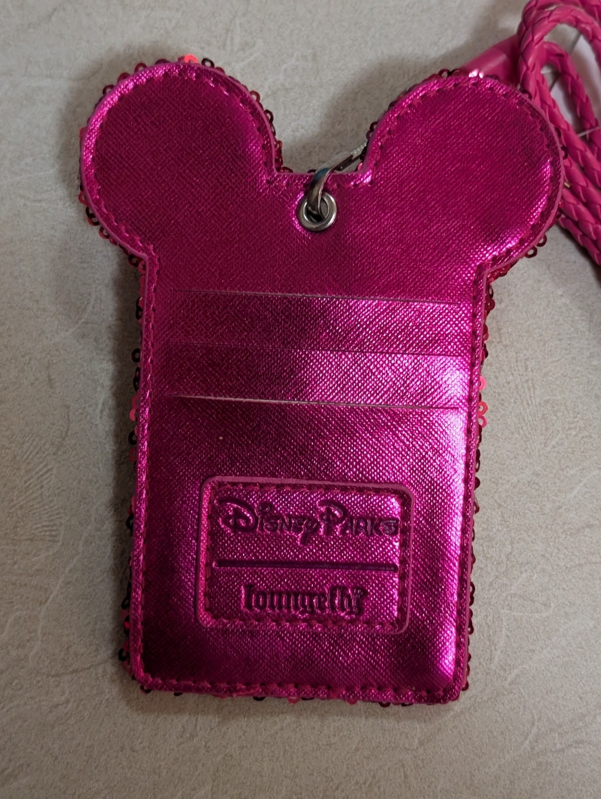 Disney Loungefly Imagination Pink Sequined ID Card Holder Lanyard New Tags