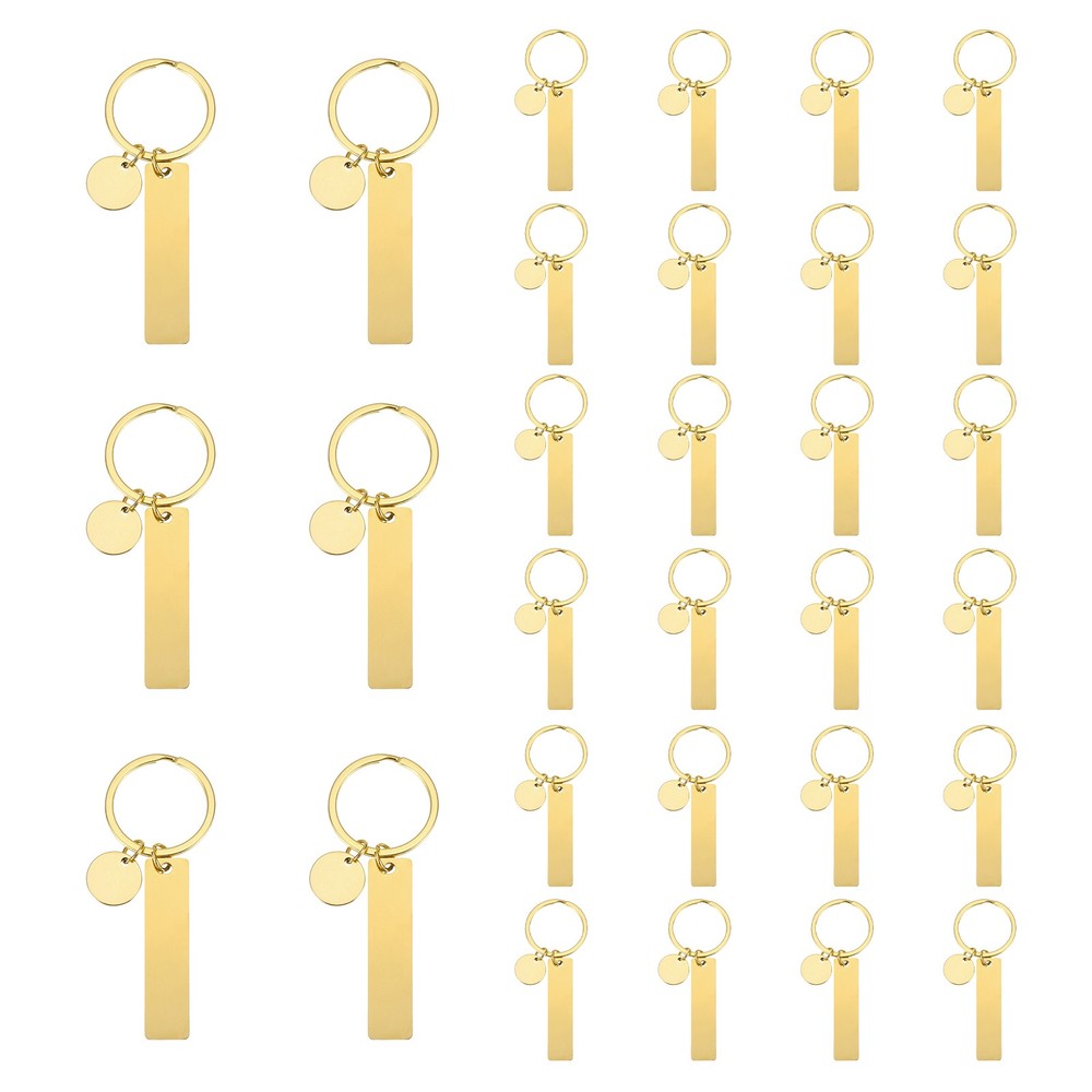 30Pcs Metal Engraving Keychain Blanks, Gold Tone(Rectangular)