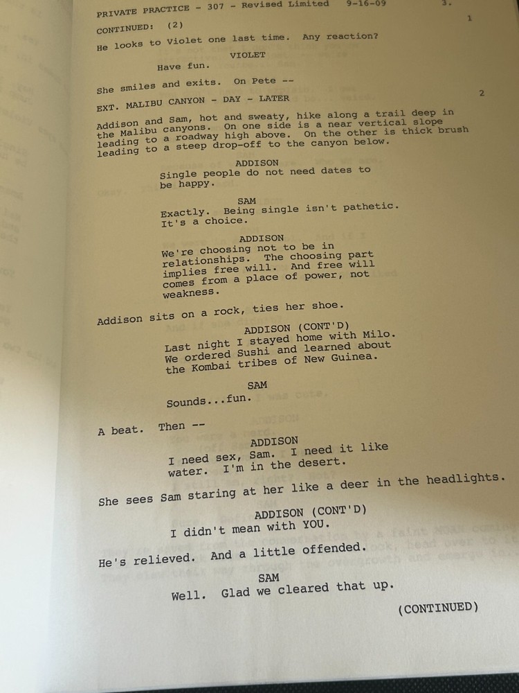 ORIGINAL SCRIPT PRIVATE PRACTICE THE HARD PART KATE WALSH TIM DALY